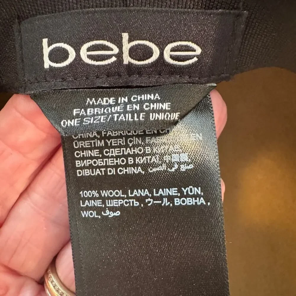 bebe - 100% Wool Tan Floppy Hat with Feather Accents Size: OS